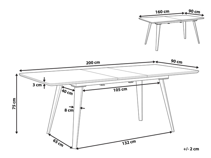 Extending Dining Table 160/200 x 90 cm Black Irvington