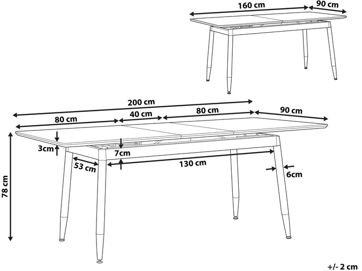 Extending Dining Table 160/200 x 90 cm Dark Wood and Black Chantilly