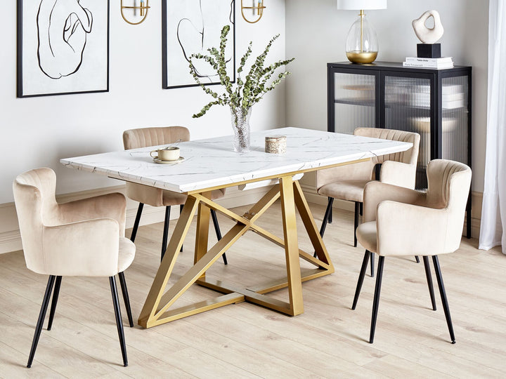 Extending Dining Table 160/200 x 90 cm Marble Effect with Gold Maximus