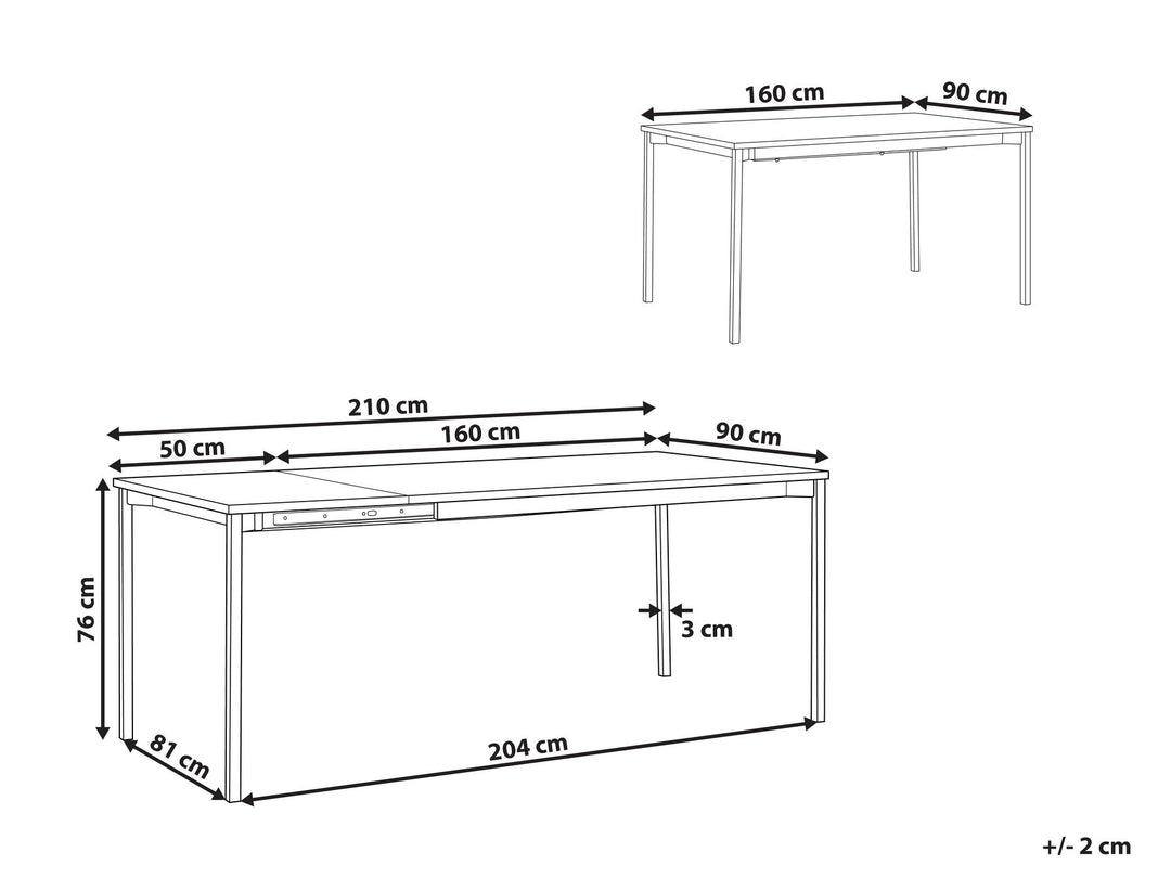 Extending Dining Table 160/210 x 90 cm Black Avis