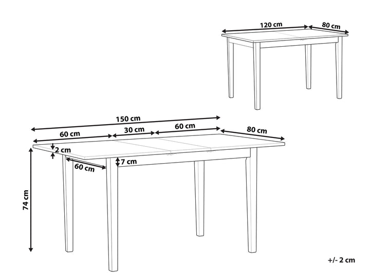 Extending Wooden Dining Table 120/150 x 80 cm Light Wood and Black Nero