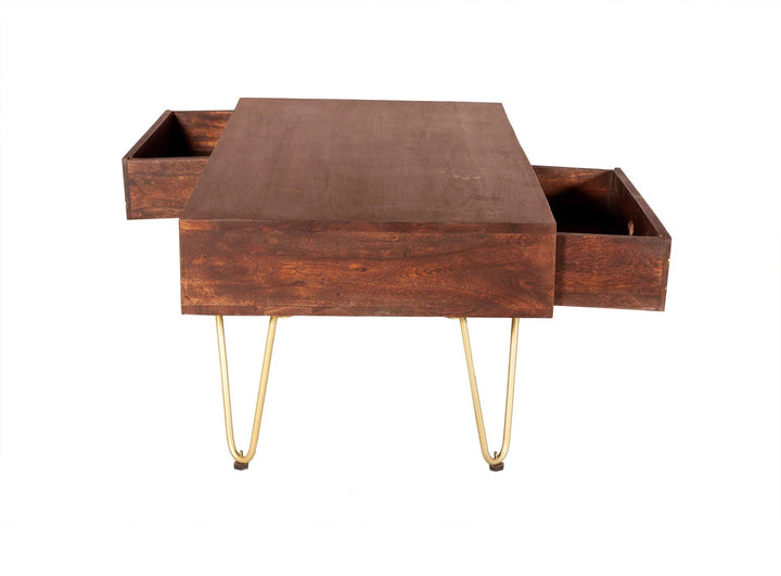 Dark Gold Rectangular Coffee Table With Drawer