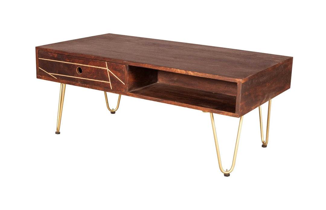 Dark Gold Rectangular Coffee Table With Drawer