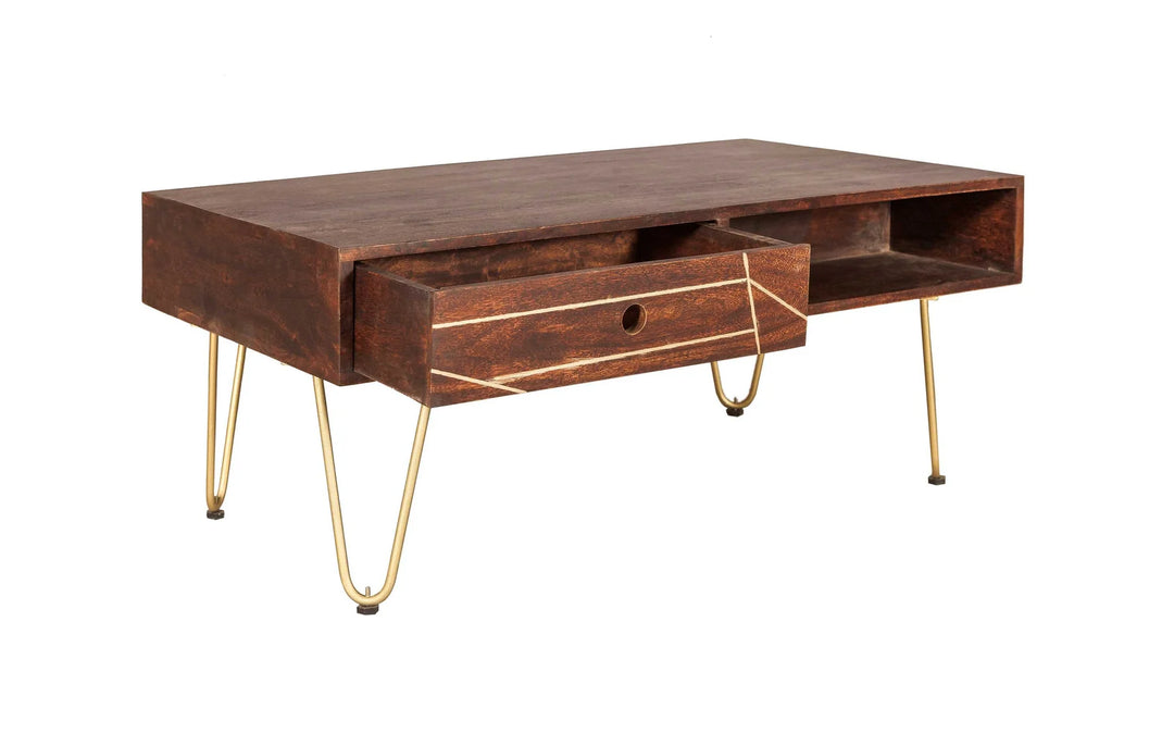 Dark Gold Rectangular Coffee Table With Drawer