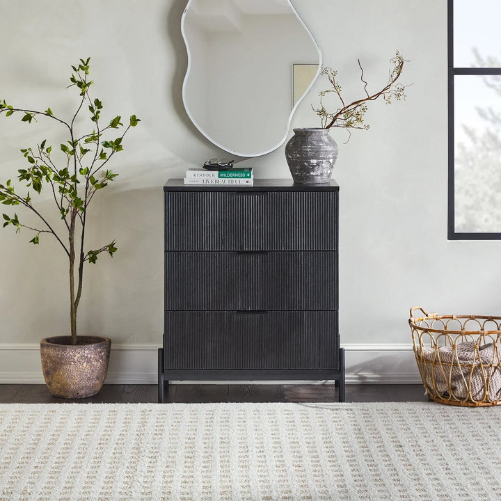 Modern Reeded Drawer Chest Black Ellani