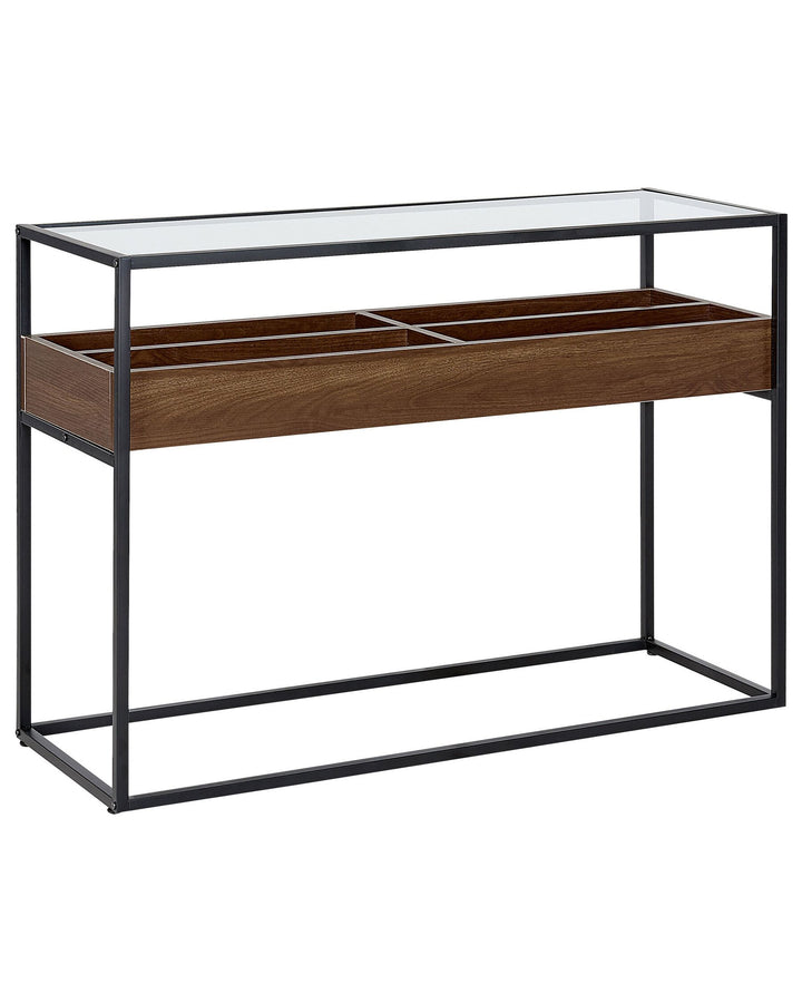 Glass Top Console Table Dark Wood and Black Waco