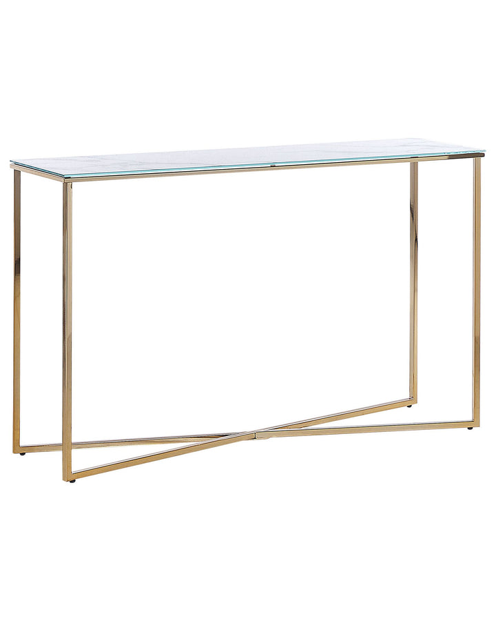 Glass Top Console Table Marble Effect White and Gold Royse