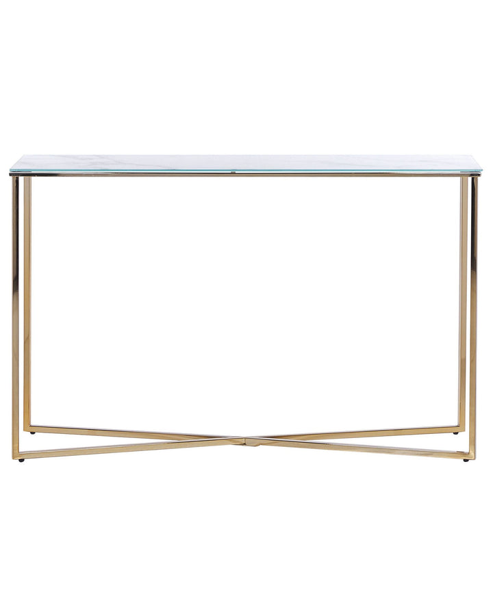 Glass Top Console Table Marble Effect White and Gold Royse