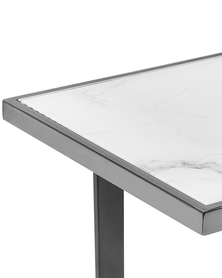 Glass Top Console Table Marble Effect White with Silver Plano