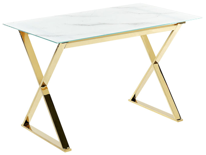 Glass Top Dining Table 120 x 70 cm Marble Effect and Gold Esstisch