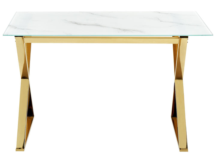 Glass Top Dining Table 120 x 70 cm Marble Effect and Gold Esstisch