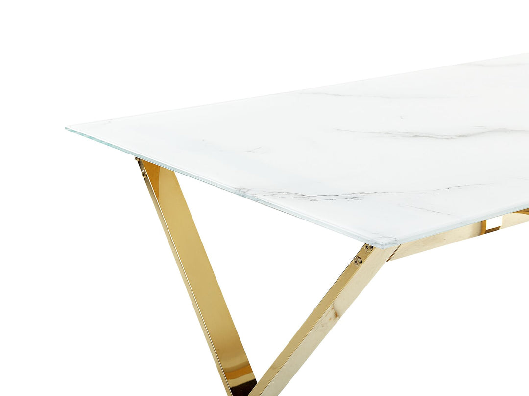 Glass Top Dining Table 120 x 70 cm Marble Effect and Gold Esstisch