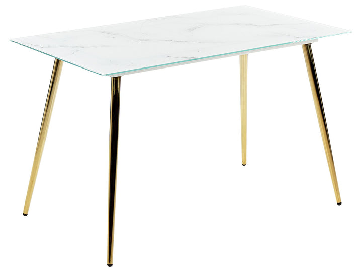 4 Seater Glass Top Dining Table Marble Effect and Gold Yetter