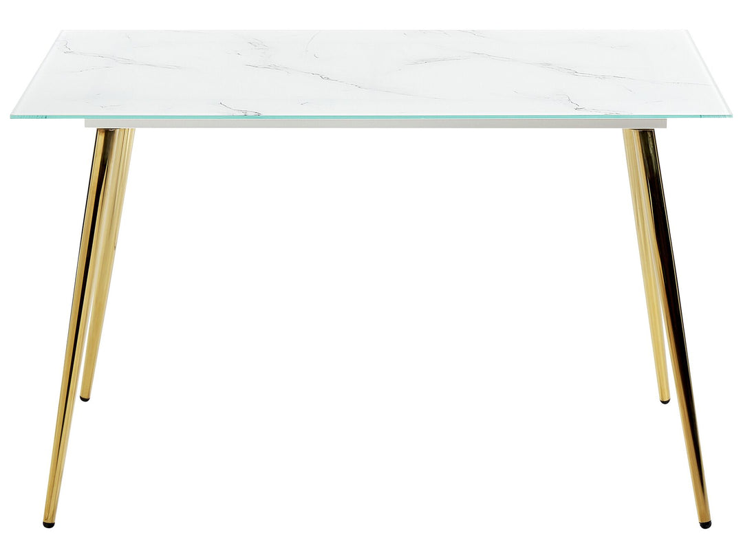 4 Seater Glass Top Dining Table Marble Effect and Gold Yetter