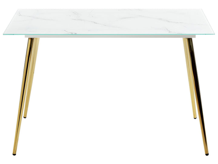 4 Seater Glass Top Dining Table Marble Effect and Gold Yetter