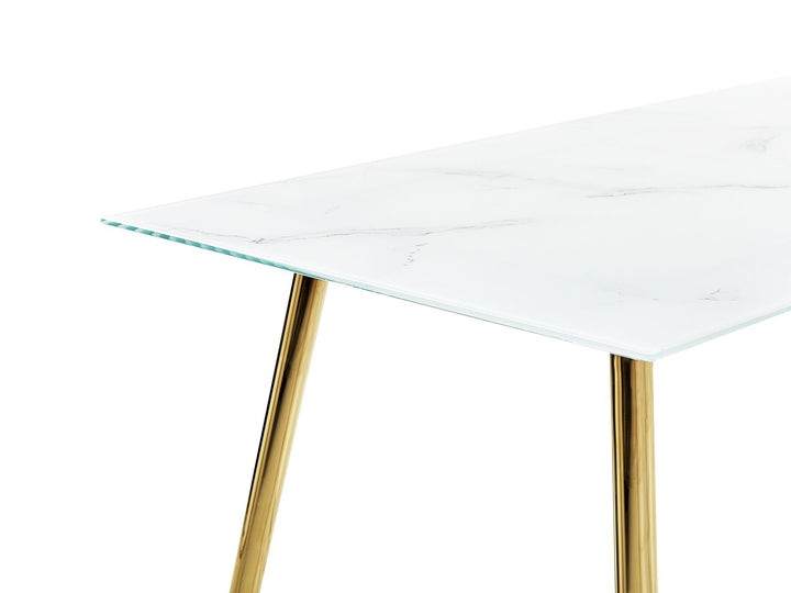 4 Seater Glass Top Dining Table Marble Effect and Gold Yetter