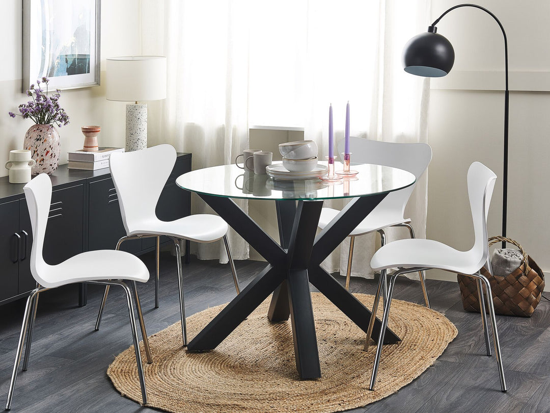 Glass Top Round Dining Table ⌀ 100 cm Black Chelmscote