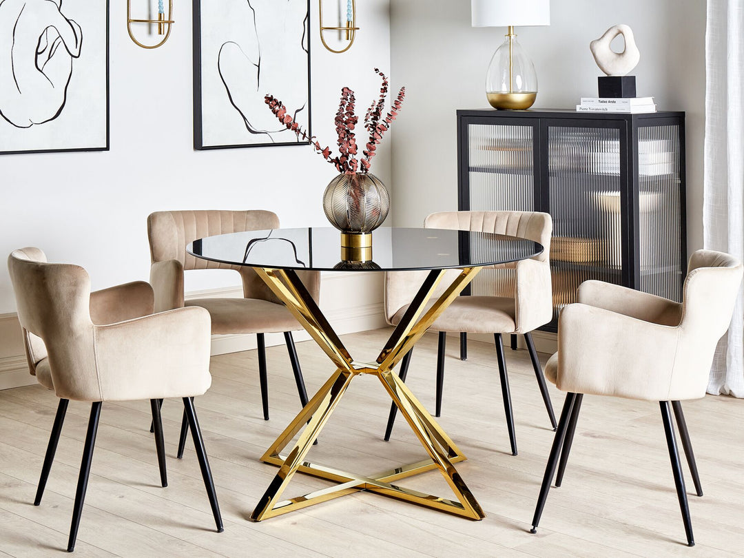 Glass Top Round Dining Table ⌀ 105 cm Black and Gold Bosco