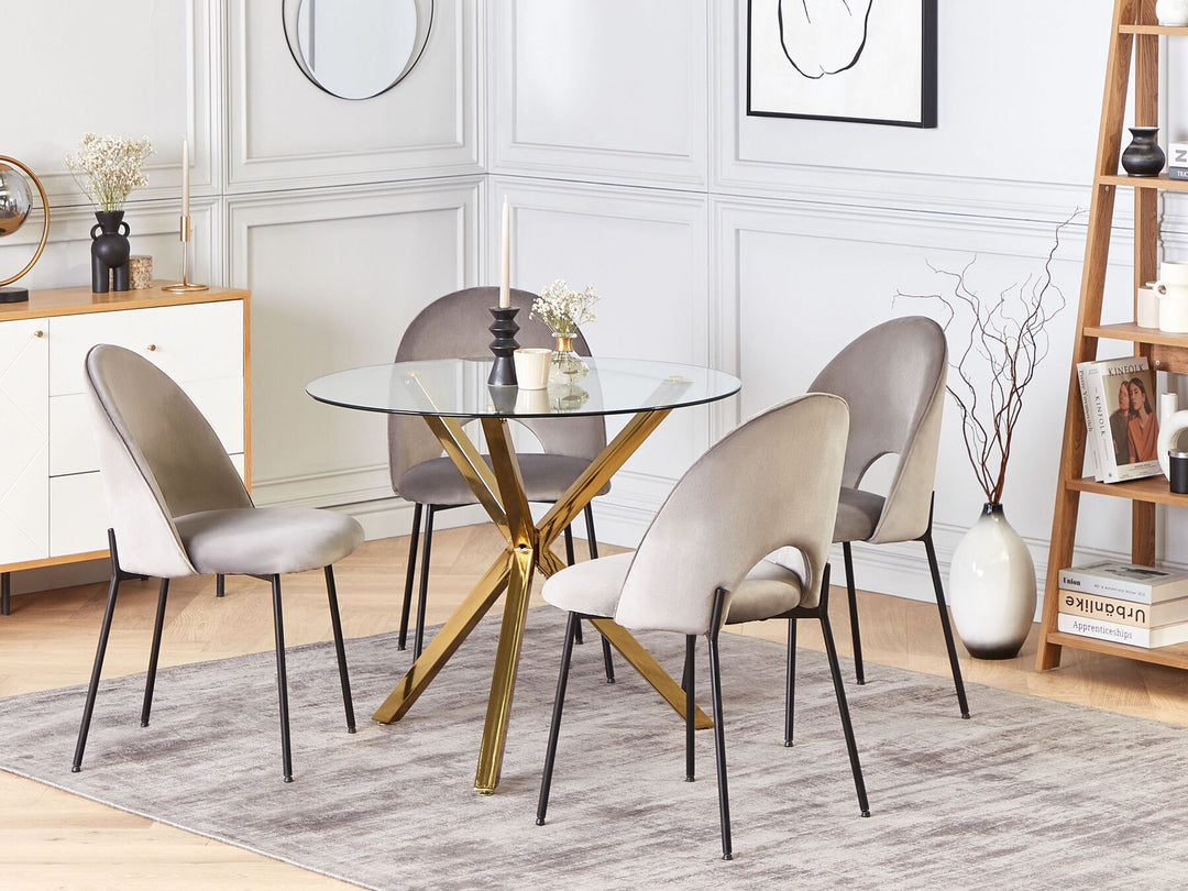 4 Seater Glass Top Round Dining Table Gold Zamir