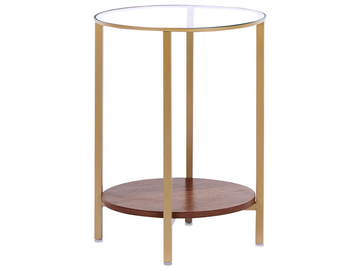 Glass Top Side Table Gold with Dark Wood Libby