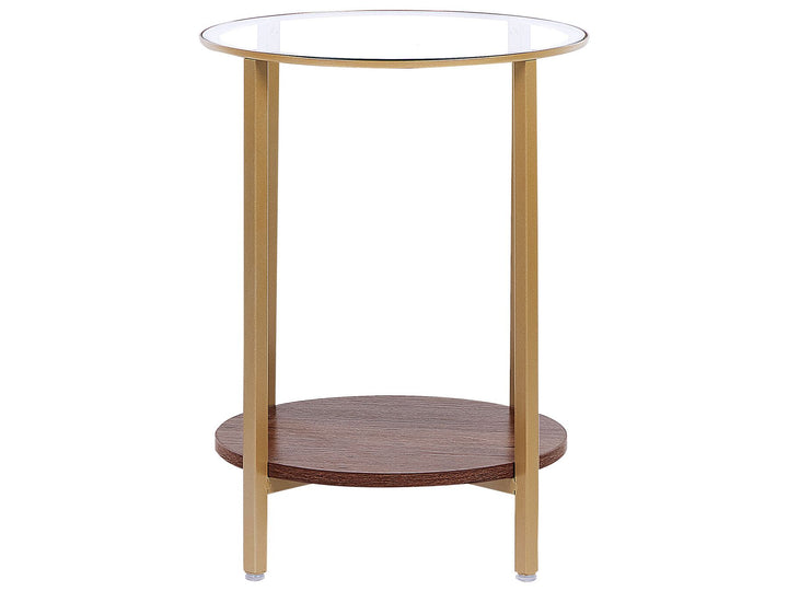 Glass Top Side Table Gold with Dark Wood Libby