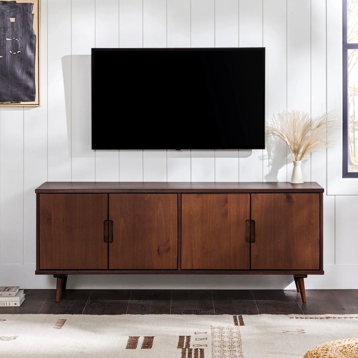 4 Door Solid Wood TV Stand Walnut Octave