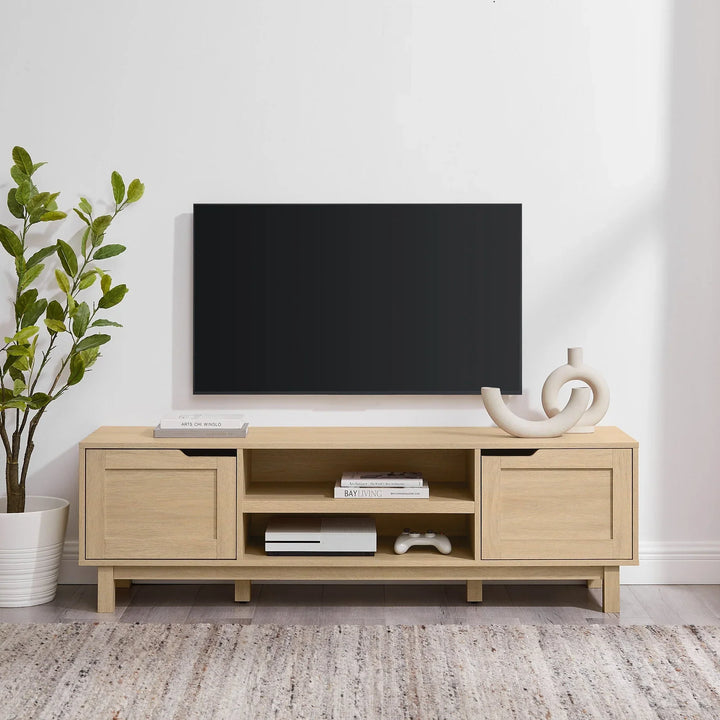 Modern 2 Door TV Stand Coastal Oak Mariella