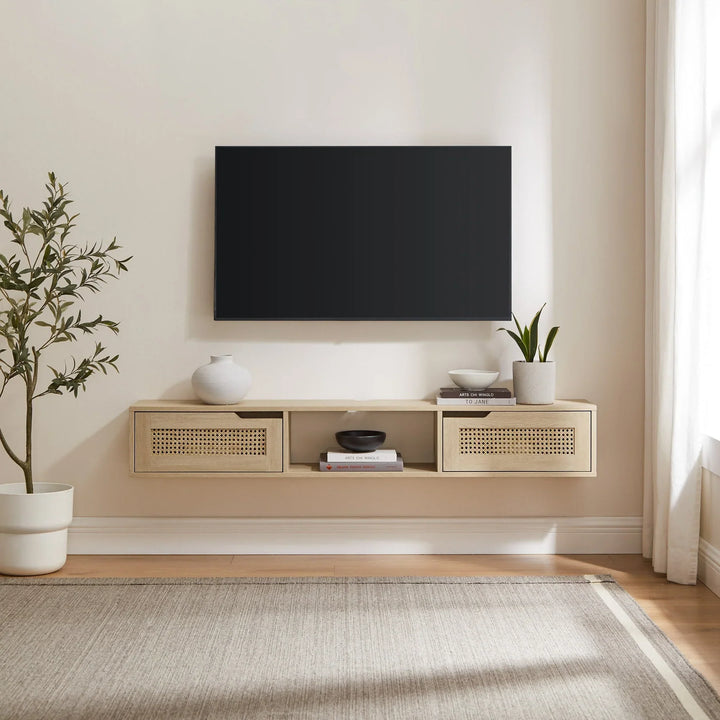 2 Door Floating TV Stand Coastal Oak Belora