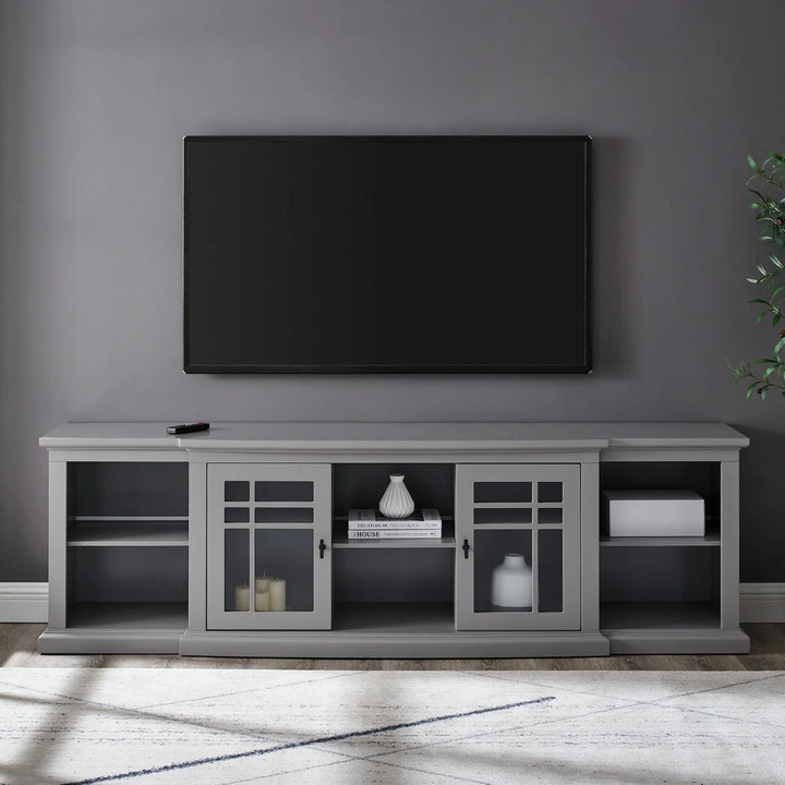 Glass Door TV Stand Grey Limestone