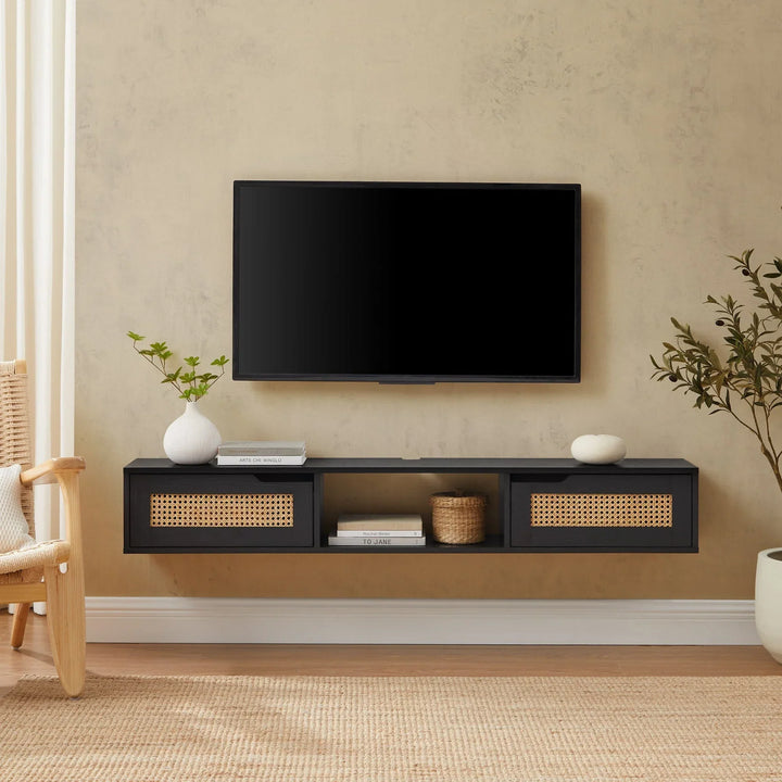 2 Door Floating TV Stand Black Belora