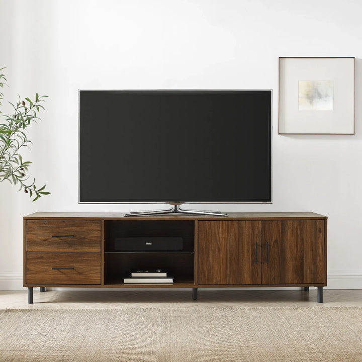 Low Profile TV Stand Dark Walnut Ainoah