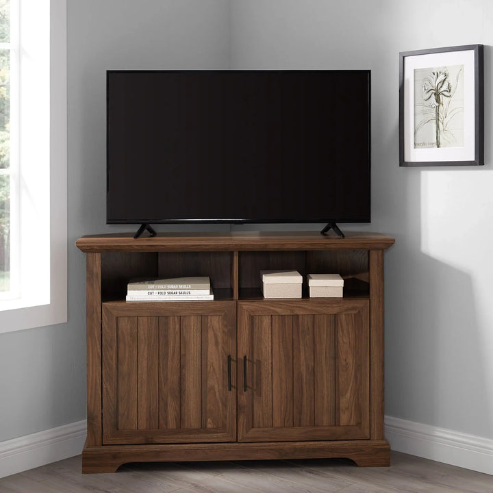 2 Door Corner TV Stand Dark Walnut Ulla