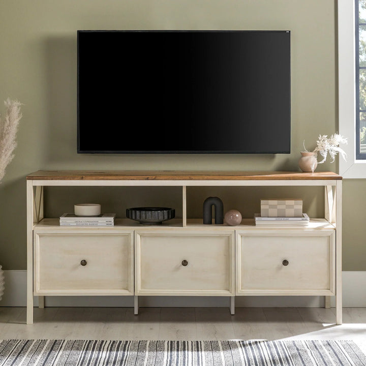 3 Drawer TV Stand Rustic Oak/White Wash Avalyse