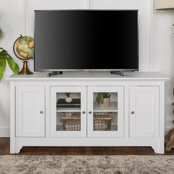 Wood Glass Door TV Stand White