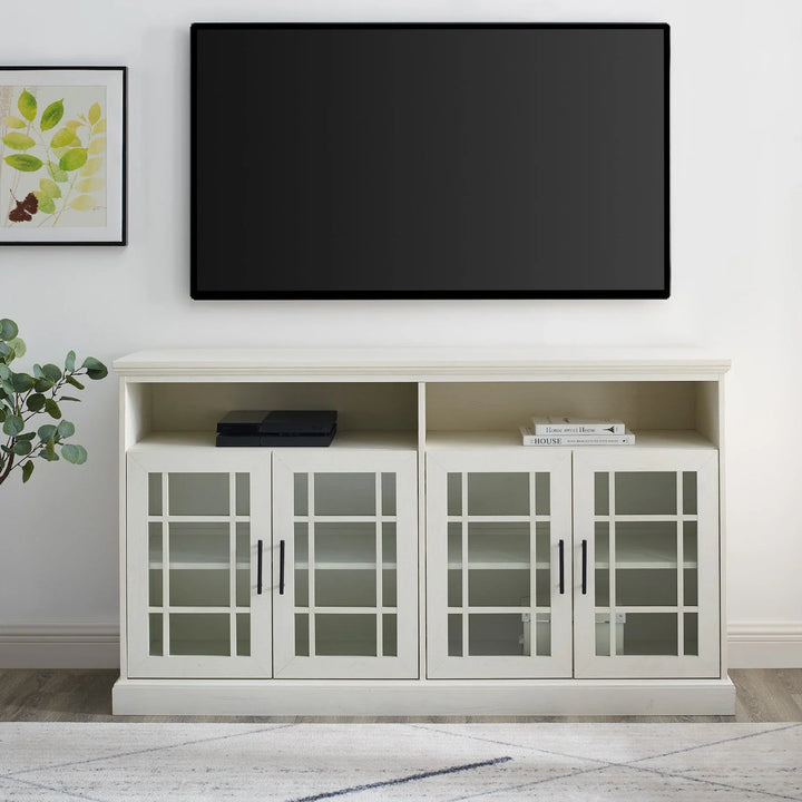 Glass 4 Door TV Stand White Wash Muskoka