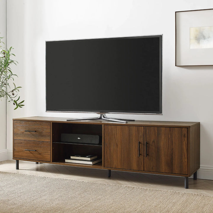 Low Profile TV Stand Dark Walnut Ainoah