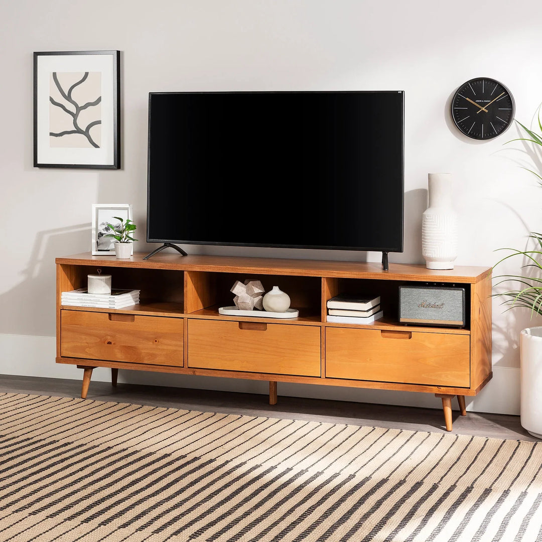 3 Drawer Solid Wood TV Stand Caramel Antoni