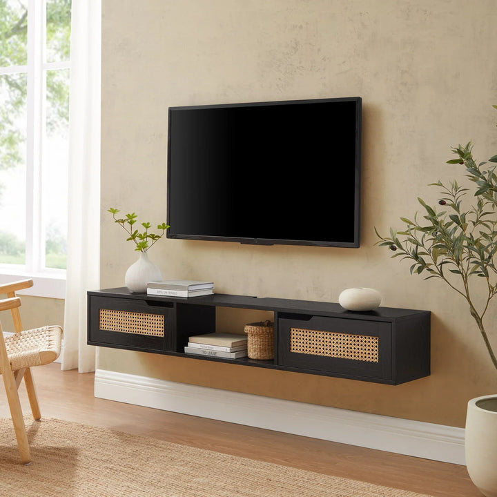 2 Door Floating TV Stand Black Belora