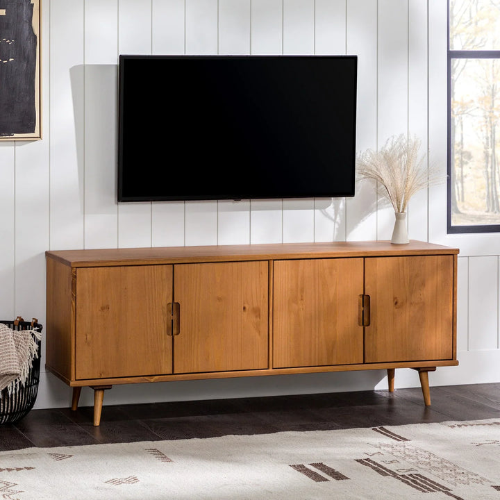 4 Door Solid Wood TV Stand Caramel Jilien