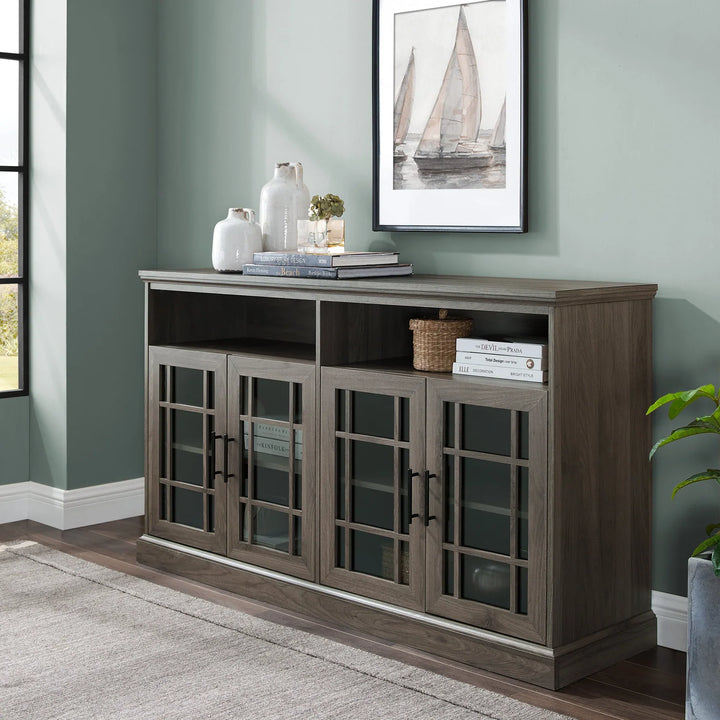 Glass 4 Door TV Stand Slate Grey