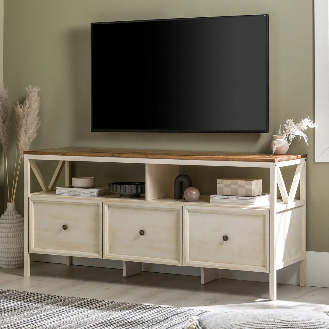 3 Drawer TV Stand Rustic Oak/White Wash Avalyse