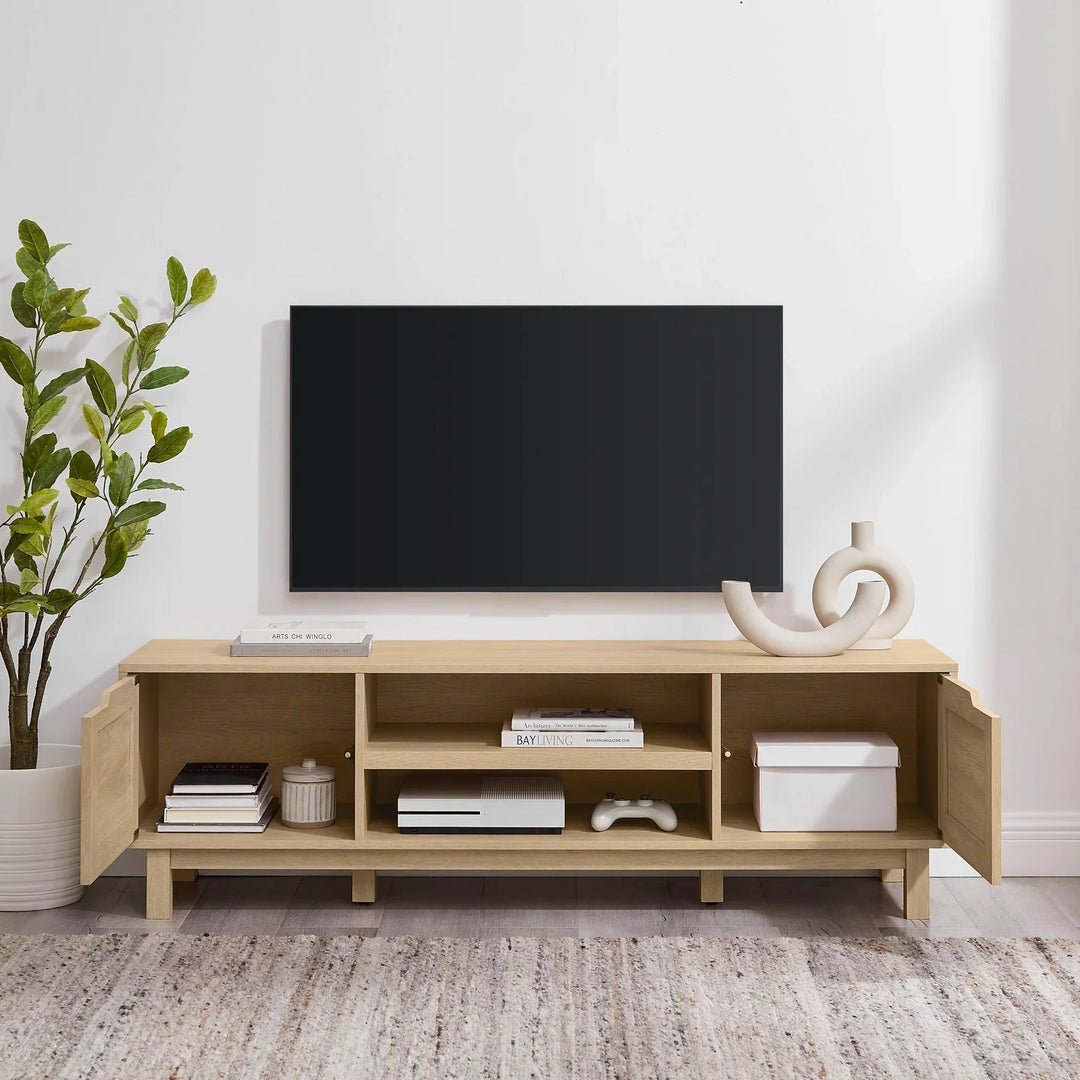 Modern 2 Door TV Stand Coastal Oak Mariella