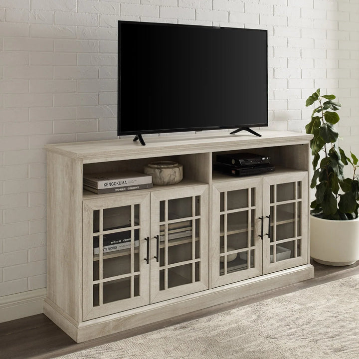 Glass 4 Door TV Stand White Oak Ahumada