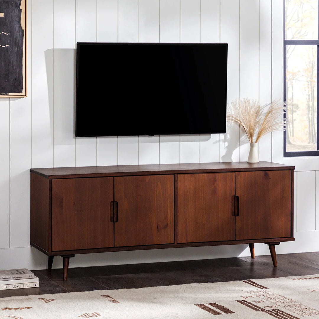 4 Door Solid Wood TV Stand Walnut Octave