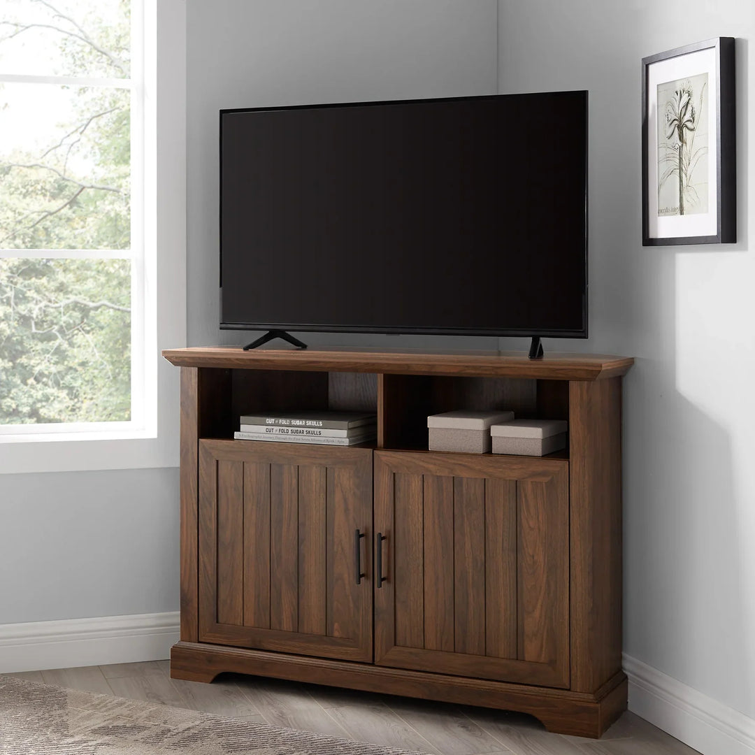 2 Door Corner TV Stand Dark Walnut Ulla