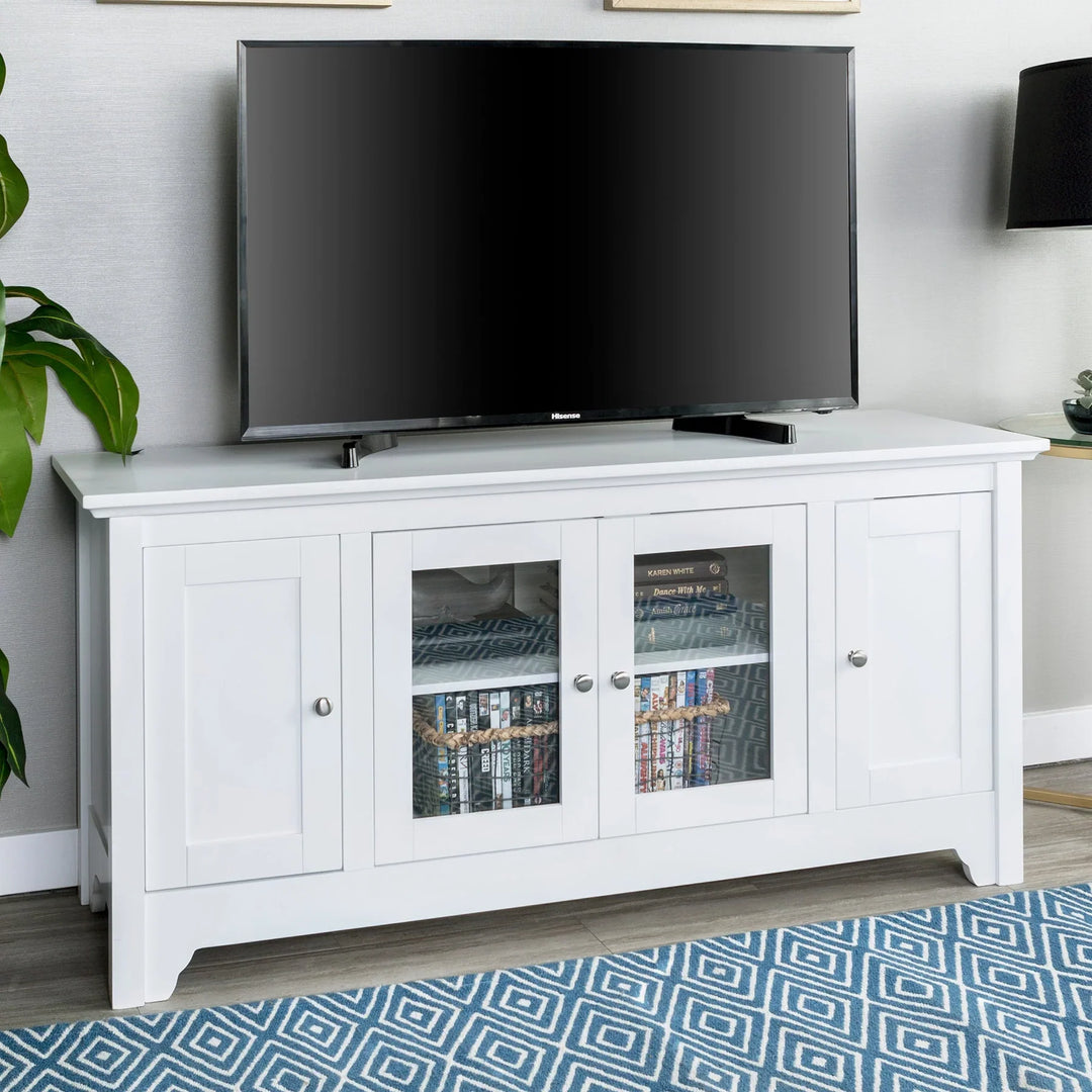 Wood Glass Door TV Stand White