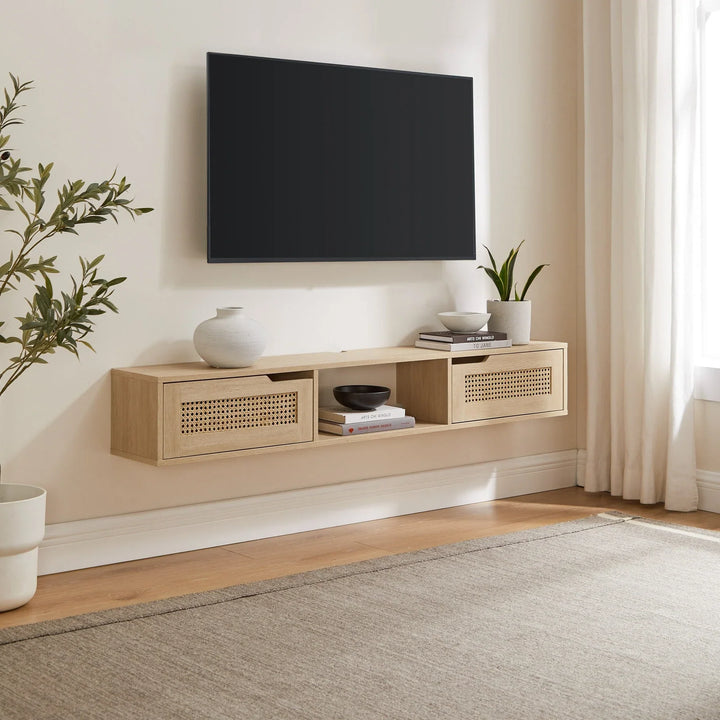 2 Door Floating TV Stand Coastal Oak Belora