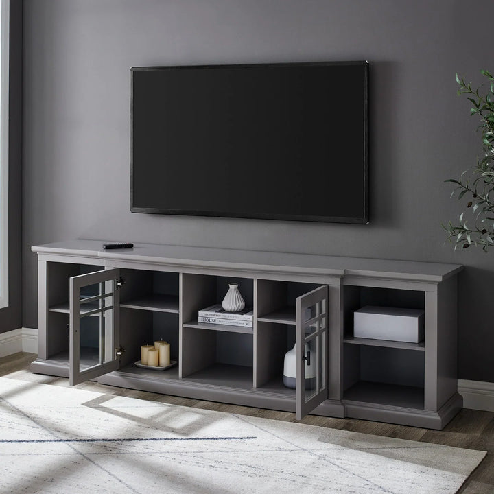 Glass Door TV Stand Grey Limestone