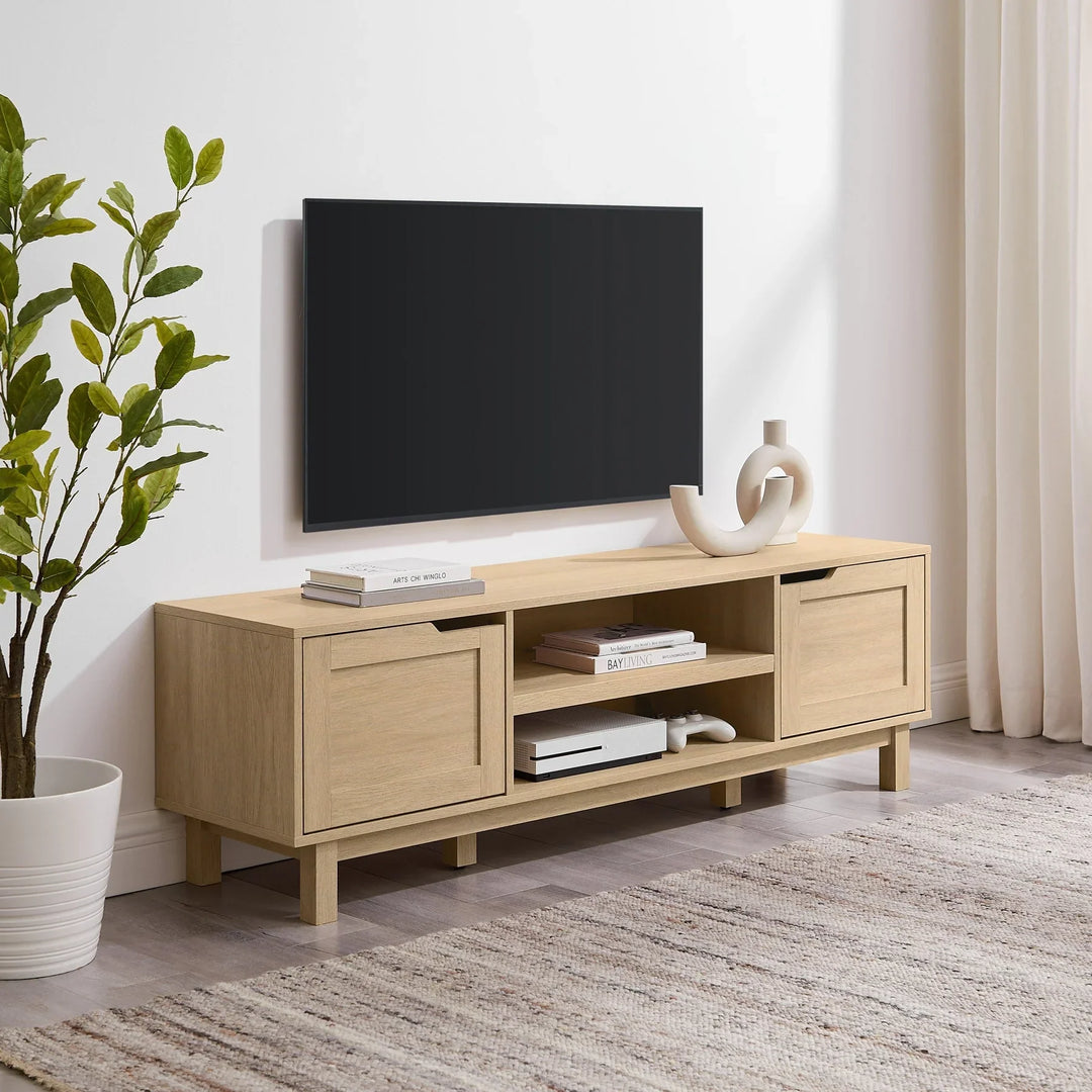 Modern 2 Door TV Stand Coastal Oak Mariella