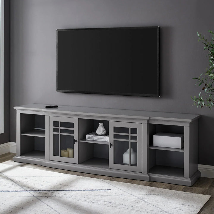 Glass Door TV Stand Grey Limestone